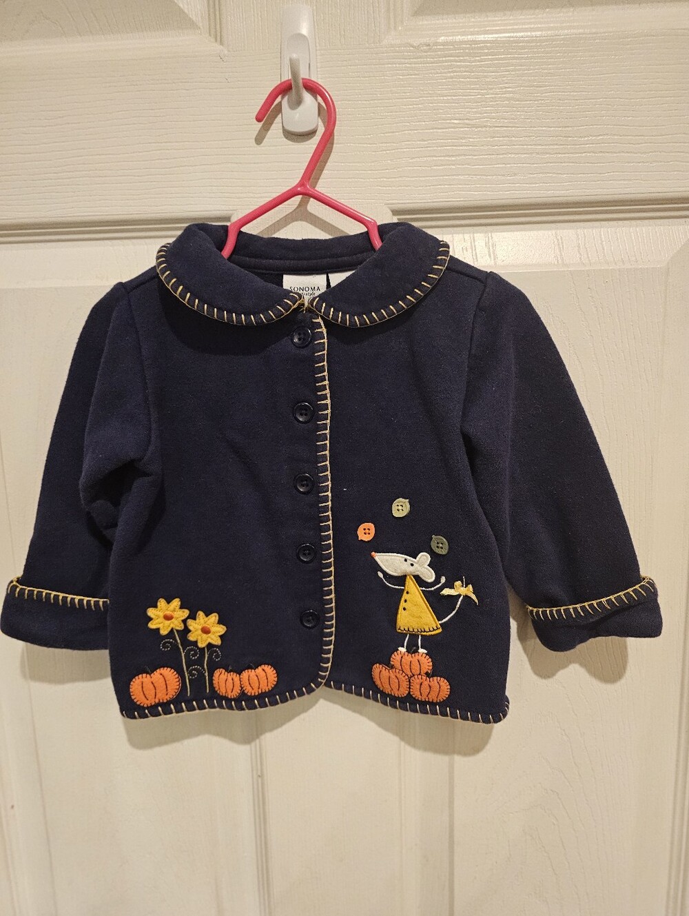 Sonoma Navy Kids Pea Coat with Pumpkin & Mouse Embroidery